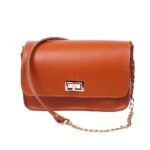Women's Leather Crossbody Bag with Chain Strap, Tan Color, Chic Design