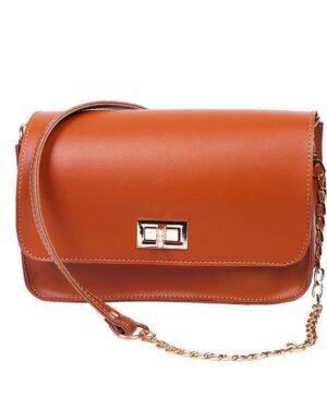 Women's Leather Crossbody Bag with Chain Strap, Tan Color, Chic Design