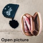 Women's Leather Printed Zipper Wallet Pink Black Floral Design
