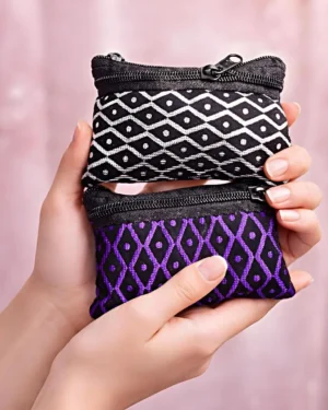 Women's Mini Zipper Purse Purple Black Patterned