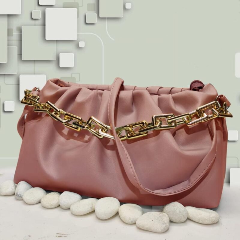 Women's Pink PU Leather Chain Strap Handbag 13x9"