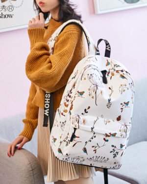 Women's Printed Waterproof Backpack Small Size White Mori Style