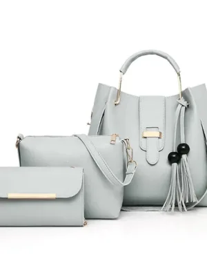 Women's PU Leather Plain Hand Bag Set