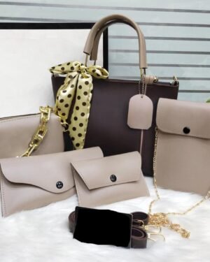 Women's Rexine 5-Piece Handbag Set Brown