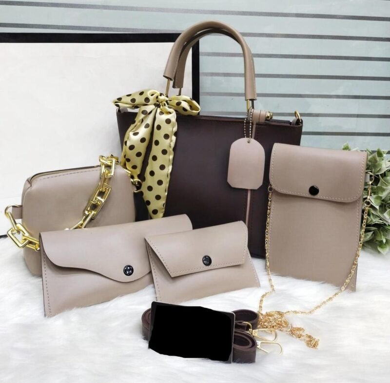 Women's Rexine 5-Piece Handbag Set Brown
