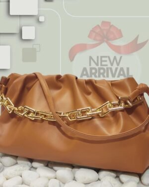 Women's Tan PU Leather Chain Strap Handbag 13x9"