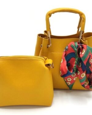 Women's Yellow PU Leather Handbag Set with Pouch