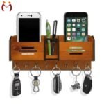 Wooden Double Pocket Mobile & Key Holder Wall Mount
