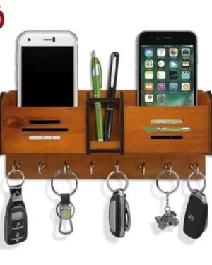 Wooden Double Pocket Mobile & Key Holder Wall Mount