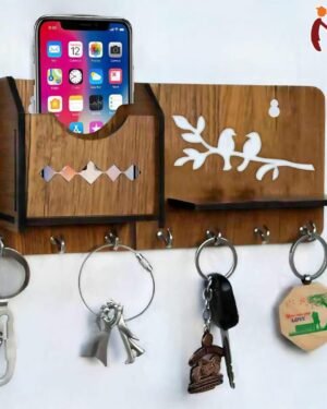 Wooden Key & Mobile Holder with Bird Design