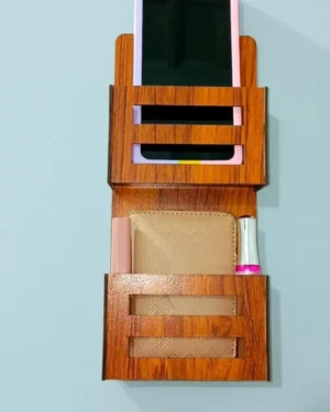 Wooden Phone & Wallet Wall Holder, Modern Design, 10.5"