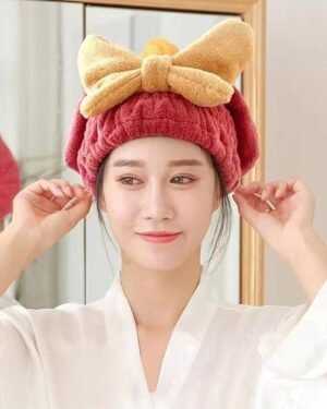Wool Hair Dryer Cap Towel for Women Red Bow