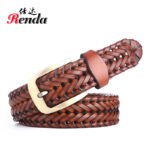 Woven Leather Belt for Men Women Vintage Punk Style